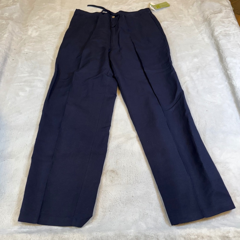 Cubavera Mens Linen Blend Drawstring Pants True Navy Blue Large C3S6046 TY NEW